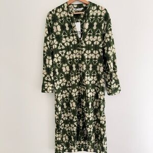 Zara Green Tie Dye Long Sleeve Maxi Shirt Dress Medium